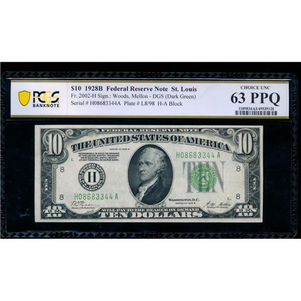 1928B $10 St Louis FRN PCGS 63PPQ