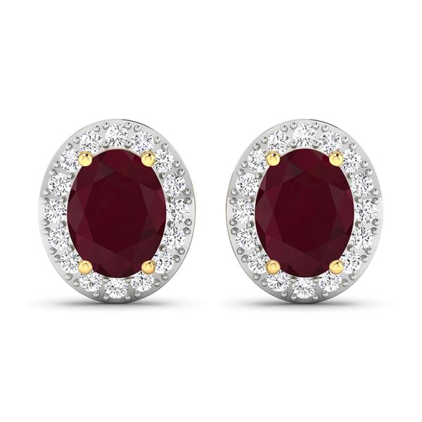 14KT Yellow Gold 3ctw Ruby and Diamond Earrings