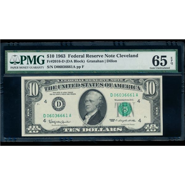 1963 $10 Cleveland FRN PMG 65EPQ