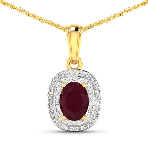 14KT Yellow Gold 1.5ct Ruby and Diamond Pendant with Chain