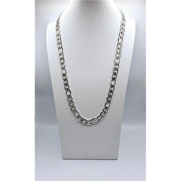 Huge 116.8 Gram .925 Silver Plated Italian Figaro Link Necklace