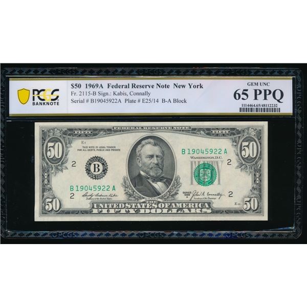 1969A $50 New York FRN PCGS 65PPQ