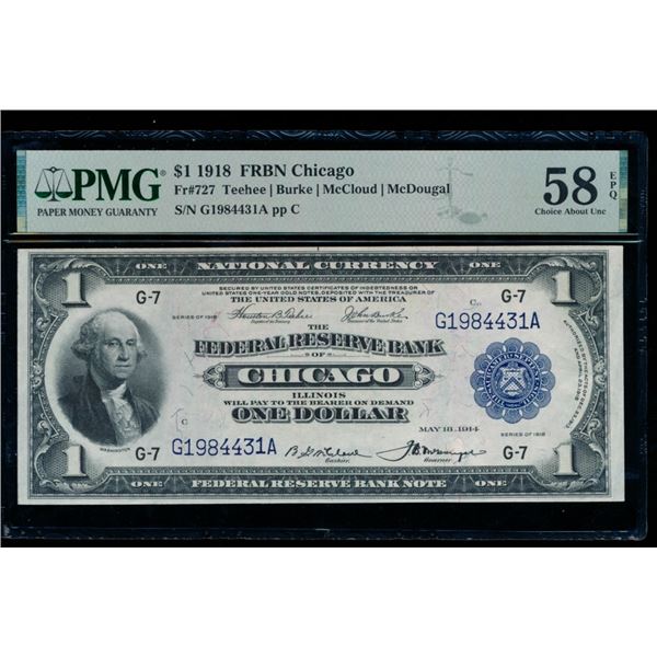 1918 $1 Chicago FRBN PMG 58EPQ