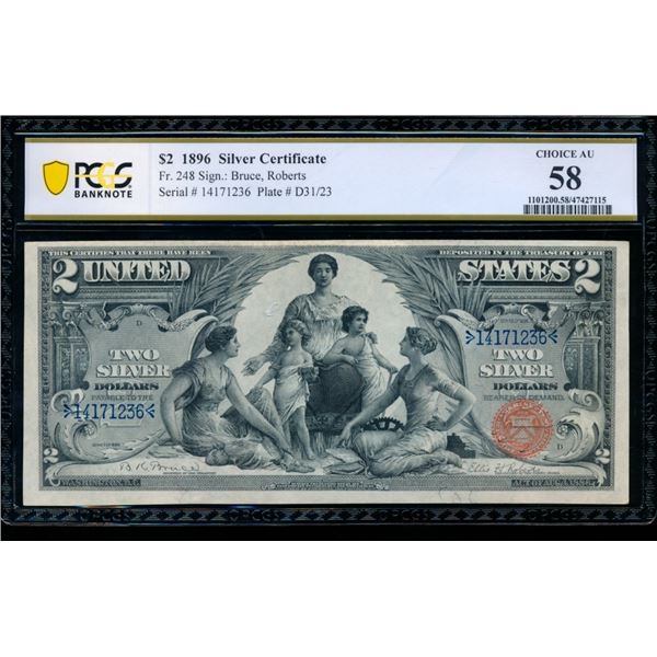 1896 $2 Educational Silver Certificate PCGS 58