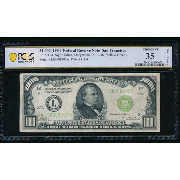 1934 $1000 San Francisco FRN PCGS 35