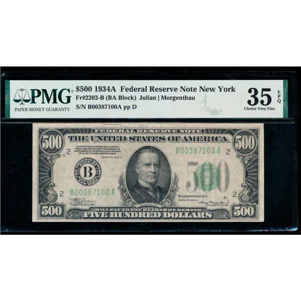 1934A $500 New York FRN PMG 35EPQ
