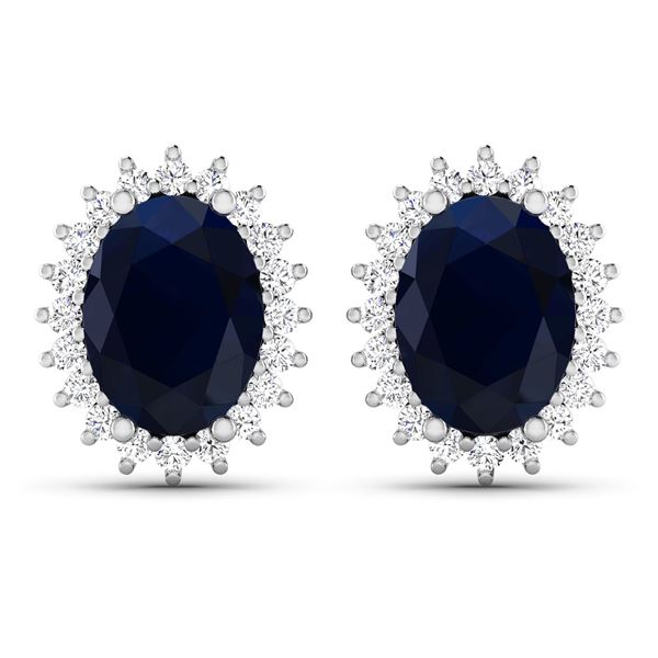 14KT White Gold 2.60ctw Blue Sapphire and Diamond Earrings