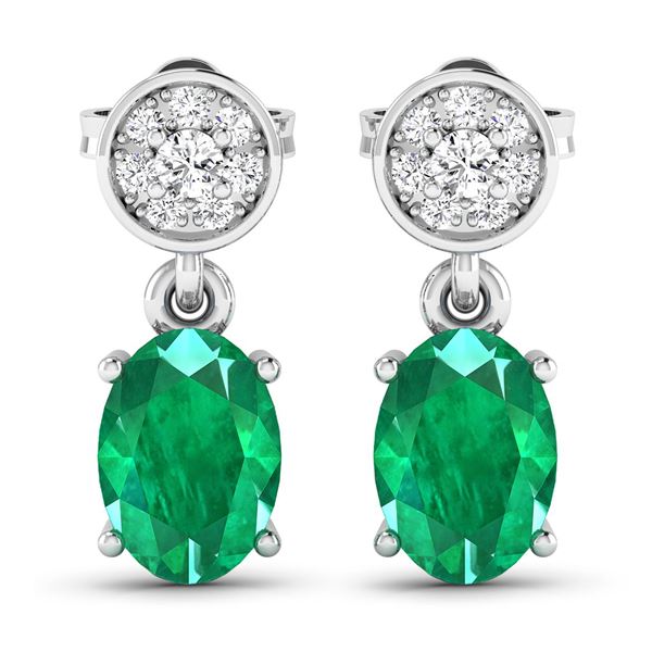 14KT White Gold 1.12ctw Zambian Emerald and Diamond Earrings