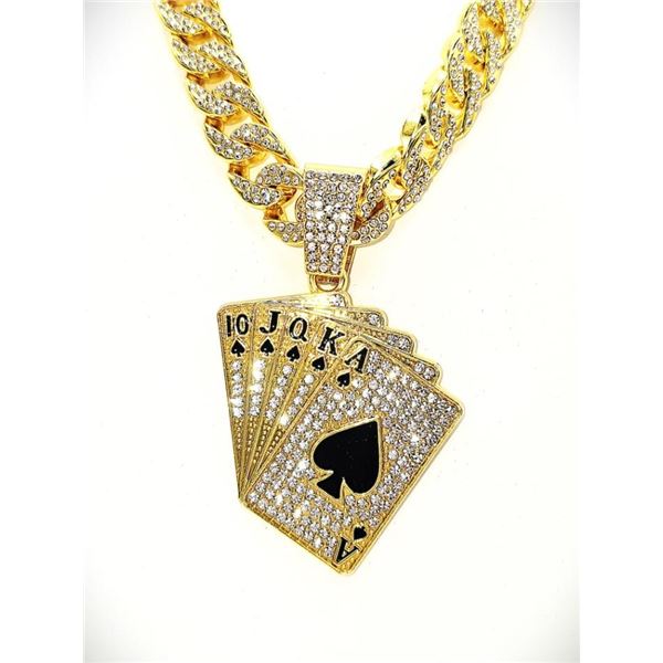 Dazzling 18 Kt Gold Plate Royal Flush Pendant Necklace