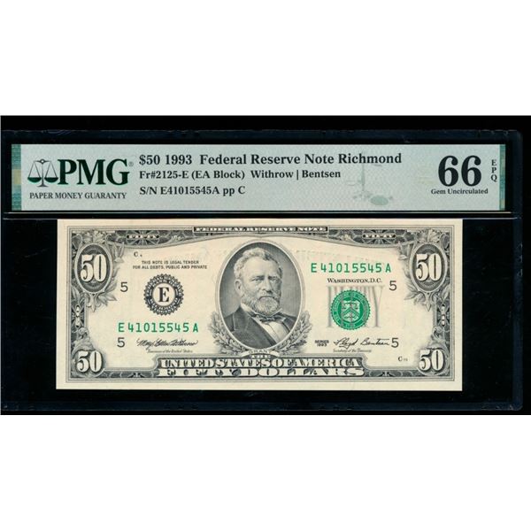 1993 $50 Richmond FRN PMG 66EPQ
