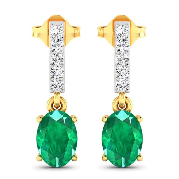 14KT Yellow Gold 1.12ctw Zambian Emerald and Diamond Earrings