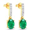 Image 3 : 14KT Yellow Gold 1.12ctw Zambian Emerald and Diamond Earrings