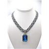 14 Kt White Gold Plate Simulated Tanzanite Pendant Necklace