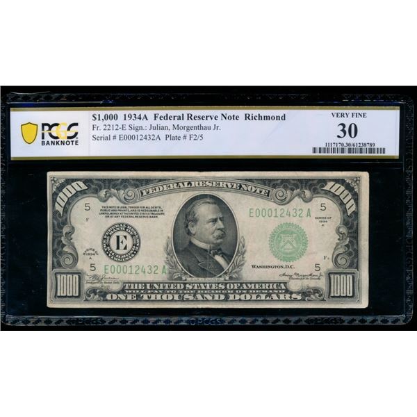1934A $1000 Richmond FRN PCGS 30