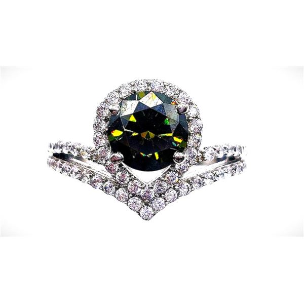 2.5 Ct Golden Amber Green Lab Simulated Diamond Ring