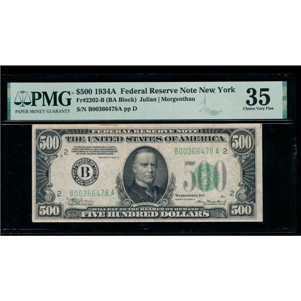 1934A $500 New York FRN PMG 35