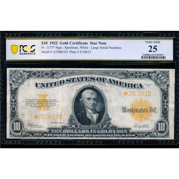1922 $10 STAR Gold Certificate PCGS 25