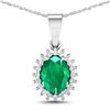 14KT White Gold 1.1ctw Zambian Emerald and Diamond Pendant