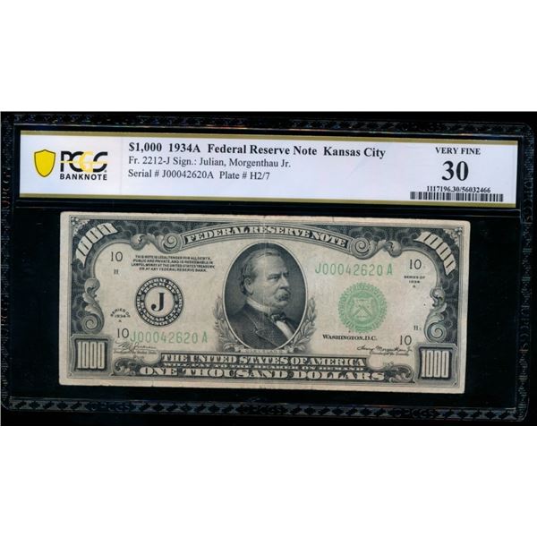 1934A $1000 Kansas City FRN PCGS 30