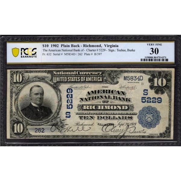 1902 $10 Richmond VA National PCGS 30