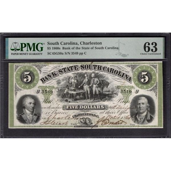 1861 $5 Charleston SC Obsolete PMG 63