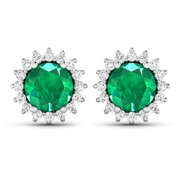 14KT White Gold 1.36ctw Zambian Emerald and Diamond Earrings