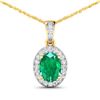 Image 1 : 14KT Yellow Gold 1.00ct Zambian Emerald and Diamond Pendant with Chain