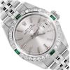 Image 2 : Rolex Ladies Stainless Steel Emerald And Diamond Bezel Date Watch