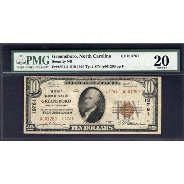 1929 $10 Greensboro NC National PMG 20