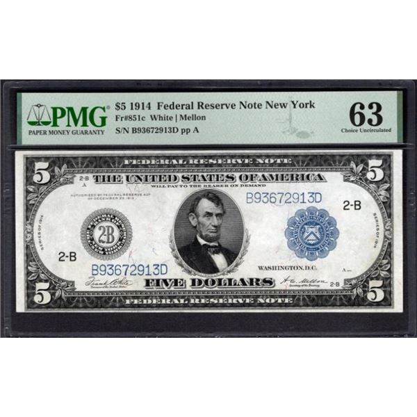1914 $5 New York FRN PMG 63