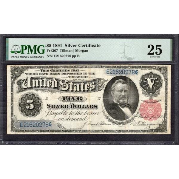 1891 $5 Silver Certificate PMG 25