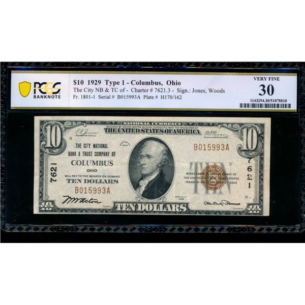 1929 $20 Columbus Ohio National PCGS 30