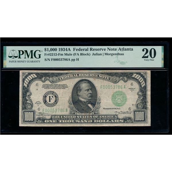1934A $1000 Atlanta FRN PMG 20