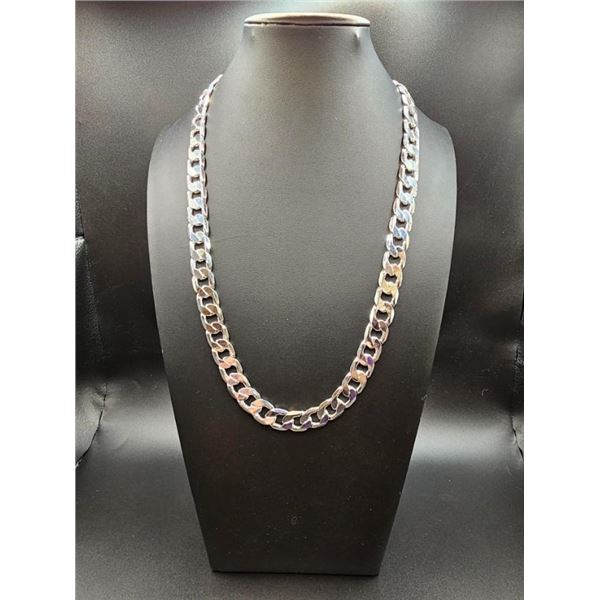 Huge 85 Gram 14 Kt Tri-Layered .925 Silver Plated Cuban Link Necklace
