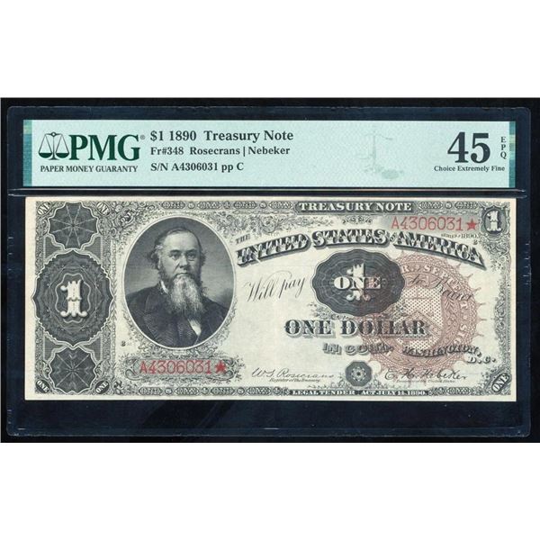 1890 $1 Treasury Note PMG 45EPQ