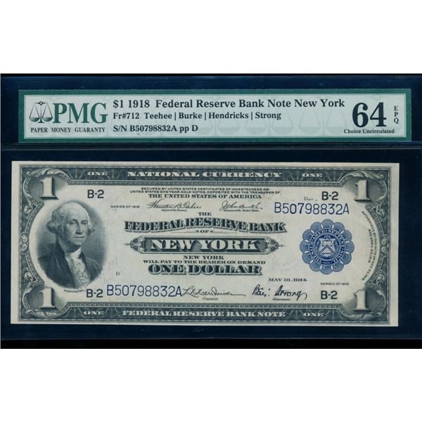 1918 $1 New York FRBN PMG 64EPQ