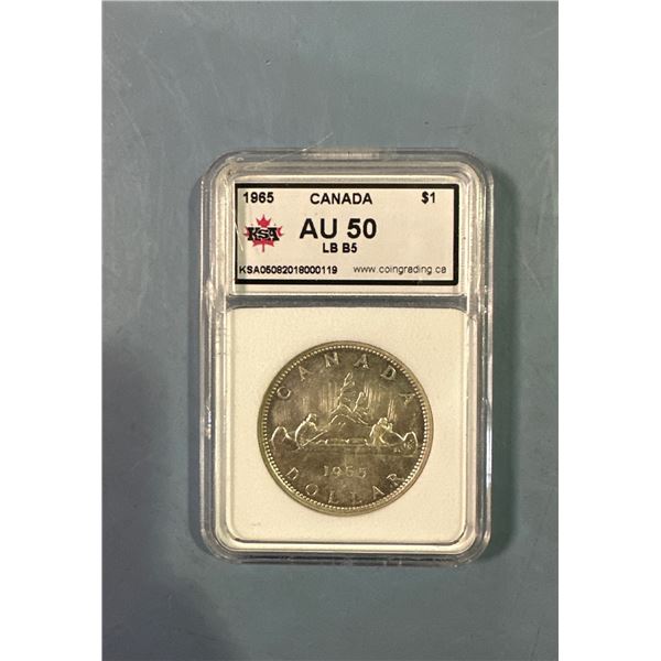 1965 Canada $1 Silver Dollar KSA AU 50