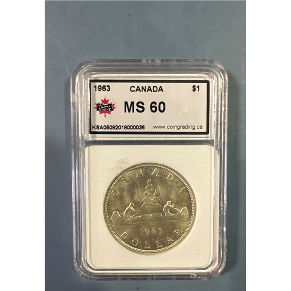 1963 Canada $1 Silver Dollar KSA MS 60