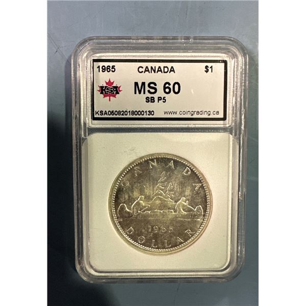 1965 Canada $1 Silver Dollar KSA MS 60 Coin