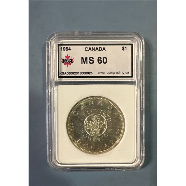 1964 Canada $1 Silver Dollar KSA MS 60