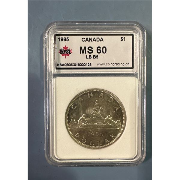 1965 Canada Silver Dollar KSA MS 60 LB B5