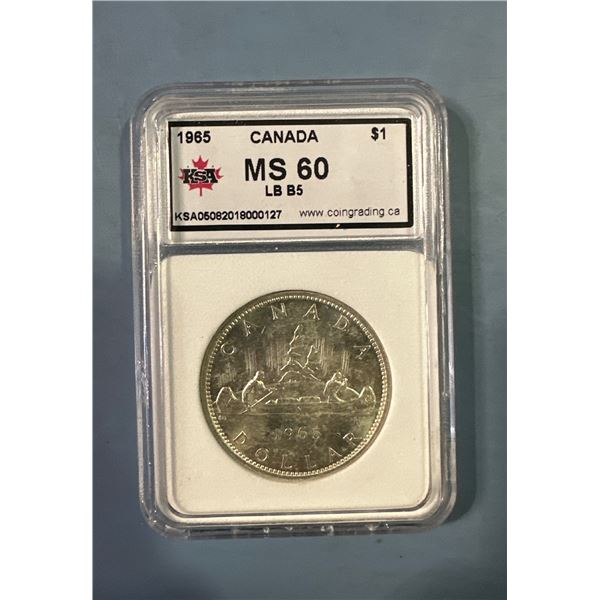 1965 Canada $1 Silver Dollar KSA MS 60