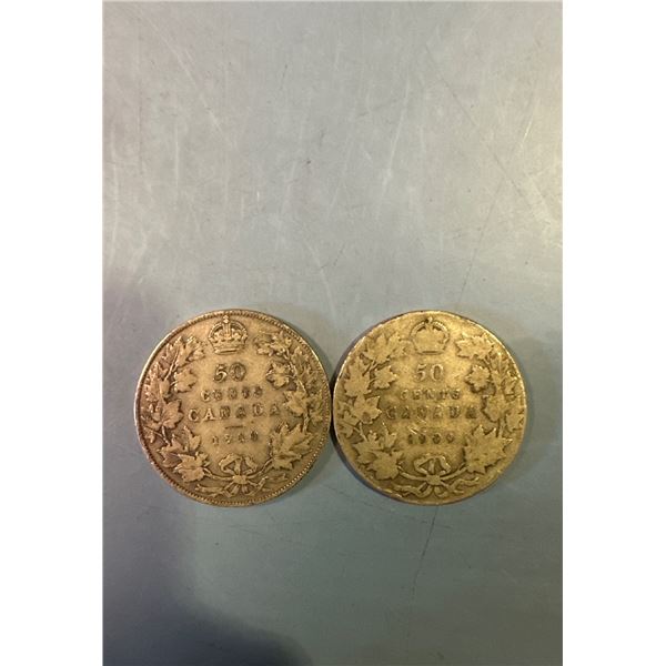 1909 & 1910 Canada 50 Cents Silver Coins