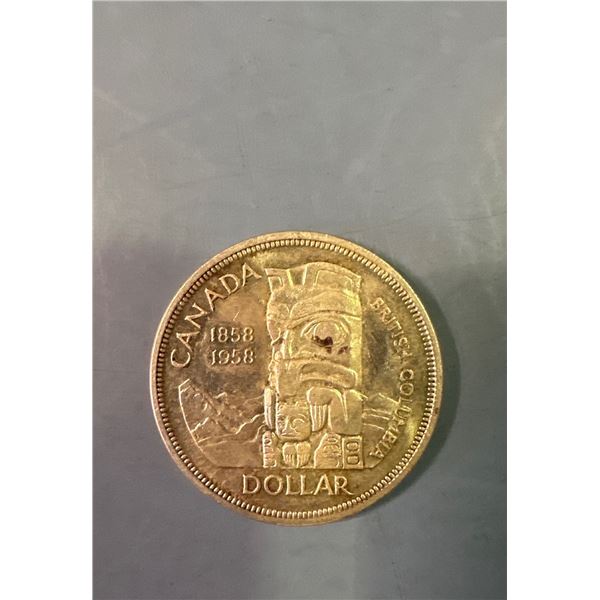 1958 Canadian BC Centennial Silver Dollar Coin