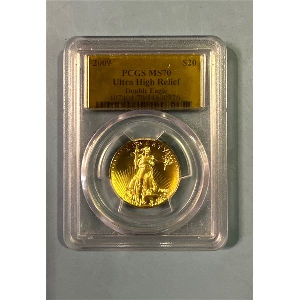 2009 $20 Ultra High Relief Gold Coin PCGS MS70