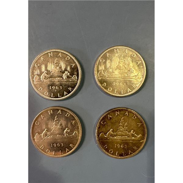 Lot of 4 - 1963 Canada Silver Dollar AU +