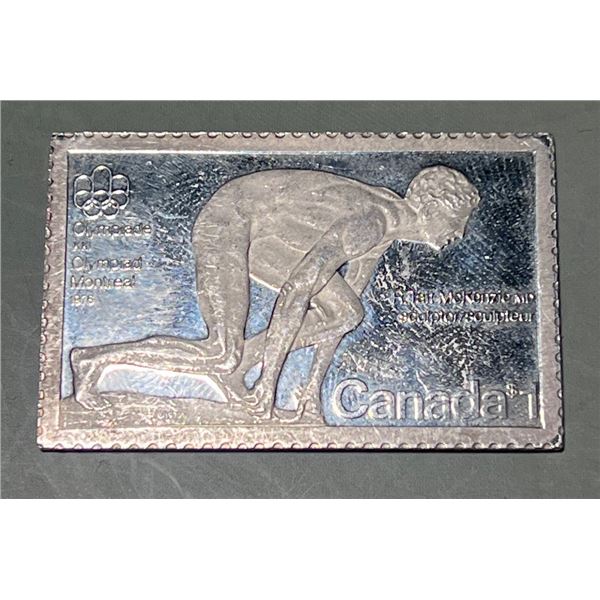 1976 Montreal Olympics $1, 0.5oz, 0.999 Fine Silver Commemorative Stamp.