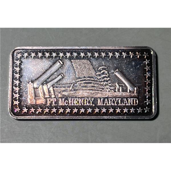 1975 Ft McHenry, Maryland 1oz, 0.999 Pure Silver Bar, Wonders of America series