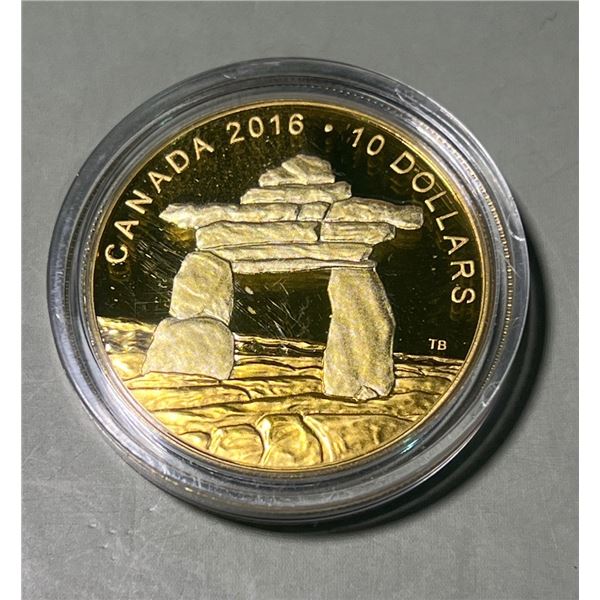 2016 RCM $10, 0.999 Fine Silver Coin, Reverse Gold-Plate