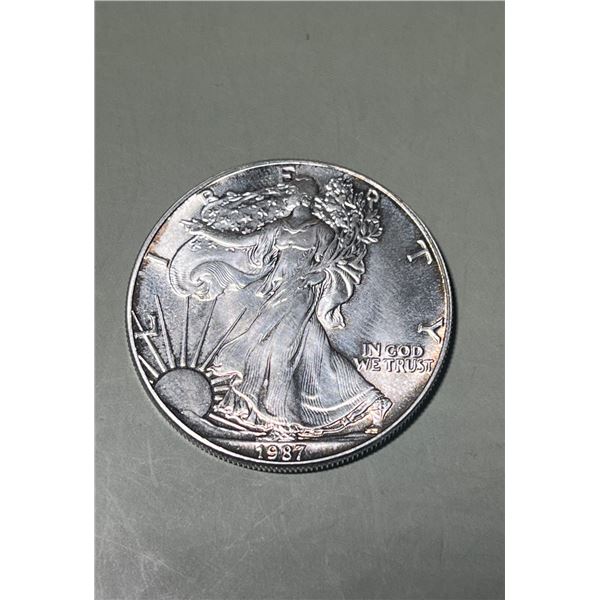 1987 $1 American 1oz, 0.999 Pure Silver Eagle Round.